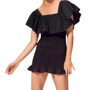 NWT Solid & Striped Black Smocked Ruffled Dress Size M